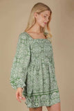 VERY J Printed Smocked Chest Boho Mini Dress - Trendsi - Flyclothing LLC