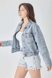 RISEN Full Size Button Down Cropped Denim Jacket - Trendsi - Flyclothing LLC