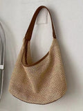 Woven Straw Handbag with Leather Strap - Trendsi - Flyclothing LLC