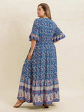 Plus Size Printed Surplice Half Sleeve Dress - Trendsi - Flyclothing LLC