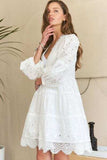 ADORA Lace Detail Tiered Eyelet V-Neck Babydoll Dress - Trendsi - Flyclothing LLC