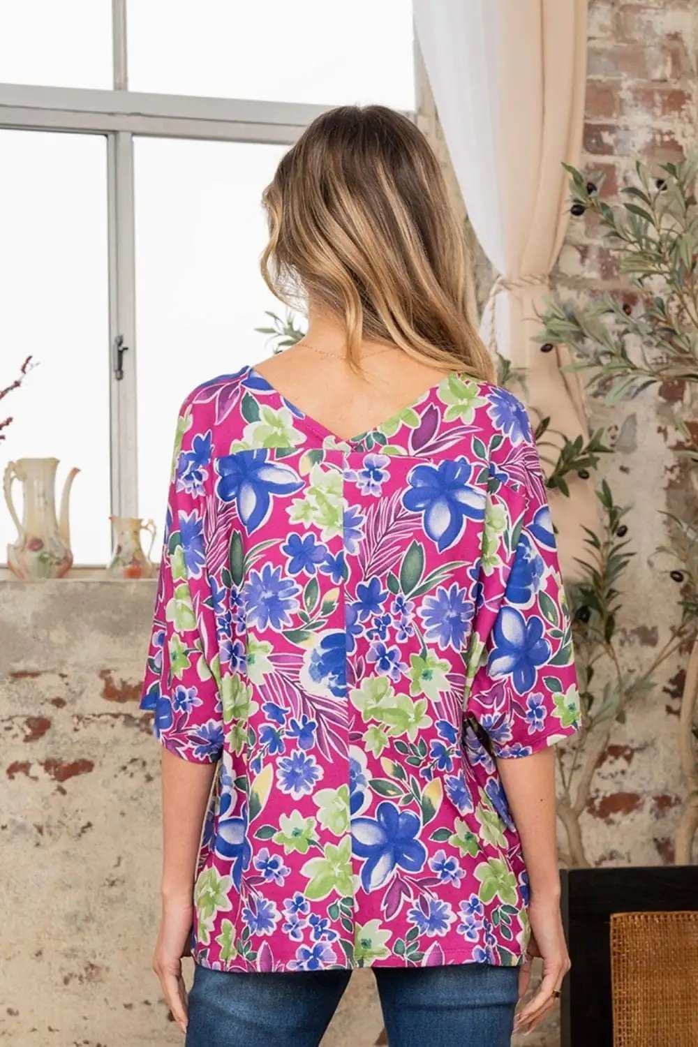 Sew In Love Full Size V-Neck Floral Half Sleeve Top - Trendsi - Flyclothing LLC