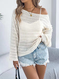 Openwork Boat Neck Long Sleeve Knit Cover Up - Trendsi - Flyclothing LLC