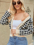 Houndstooth Button Up Long Sleeve Cardigan - Trendsi - Flyclothing LLC