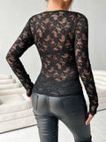 Lace V-Neck Long Sleeve Top - Trendsi - Flyclothing LLC