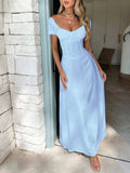 Devine Sweetheart Neck Short Sleeve Maxi Dress - Trendsi - Flyclothing LLC