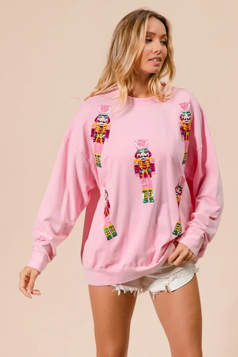 BiBi Sequin Nutcrackers Embroidery Christmas Sweatshirt - Trendsi - Flyclothing LLC