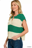 Zenana Split Neck Sleeveless Stripe Sweater - Trendsi - Flyclothing LLC