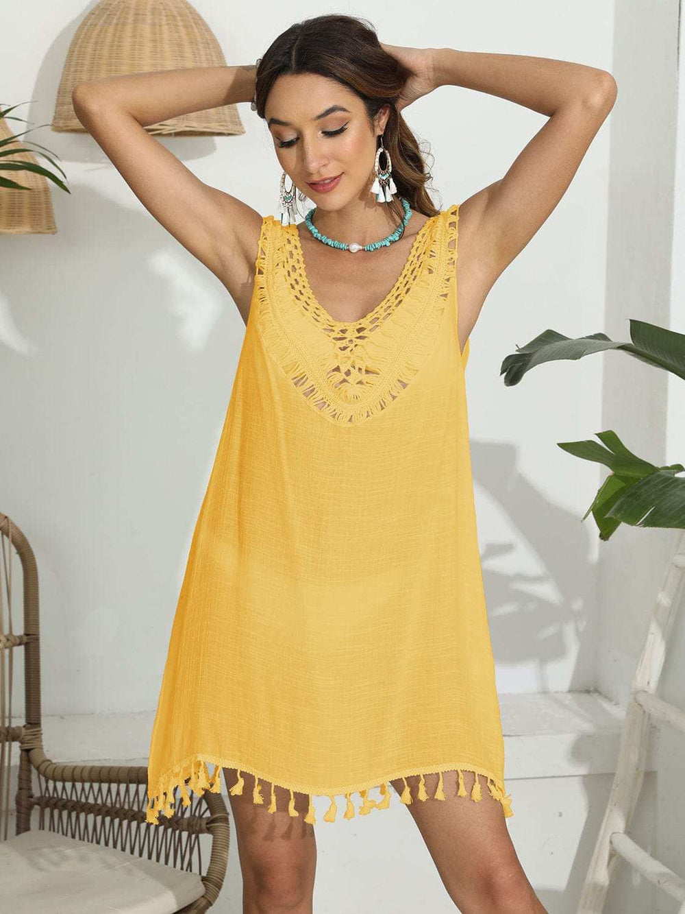 Tassel Scoop Neck Wide Strap Cover-Up - Trendsi - Flyclothing LLC
