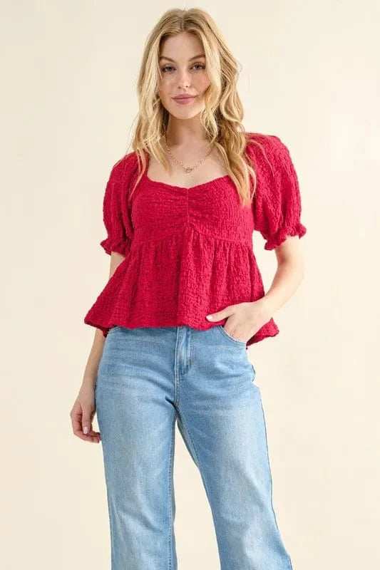 And The Why Lovely Textured and Smocked Top - Trendsi - Flyclothing LLC