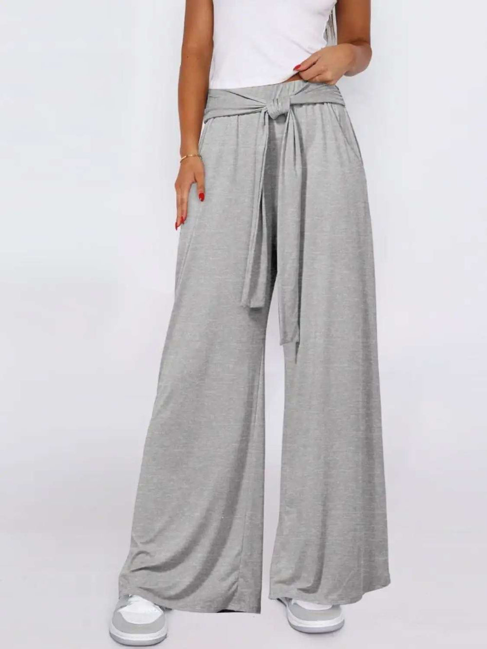 Tied Wide Leg Pants with Pockets - Trendsi - Flyclothing LLC