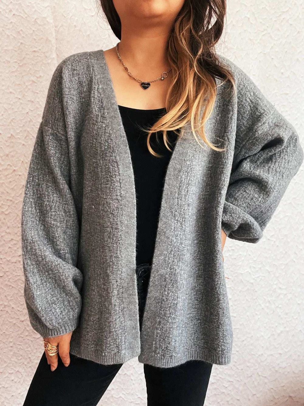 Open Front Long Sleeve Cardigan - Trendsi - Flyclothing LLC