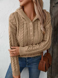 Cable-Knit Long Sleeve Hooded Sweater - Trendsi - Flyclothing LLC