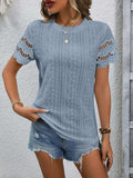 Full Size Eyelet Round Neck Short Sleeve Top - Trendsi - Flyclothing LLC