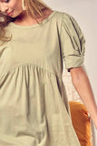 BiBi Cotton Span Knit With Puff Sleeve Baby Doll Top - Trendsi - Flyclothing LLC
