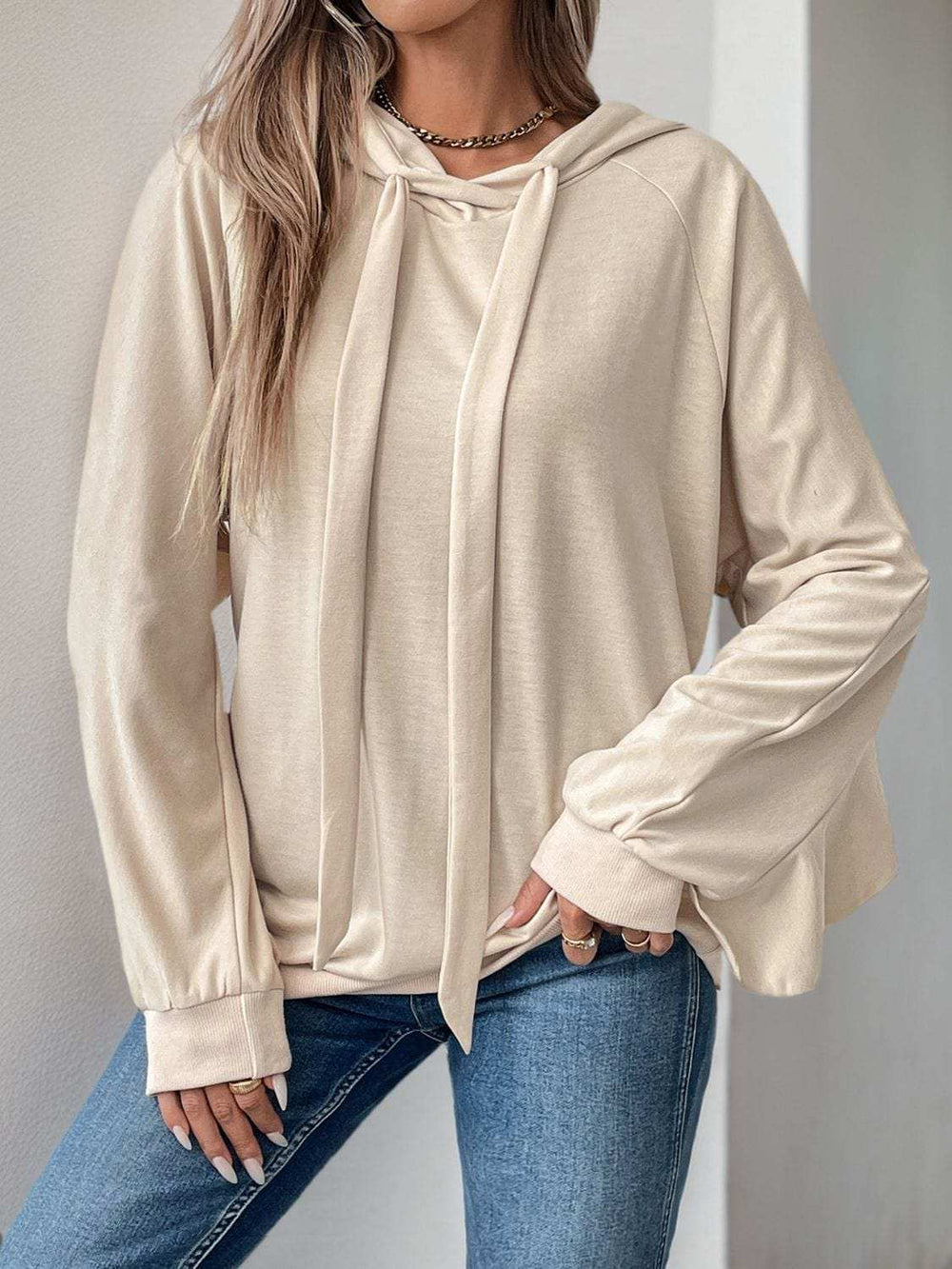 Perfee Drawstring Ruffled Long Sleeve Hoodie - Trendsi - Flyclothing LLC