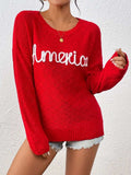 Letter Round Neck Long Sleeve Sweater - Trendsi - Flyclothing LLC