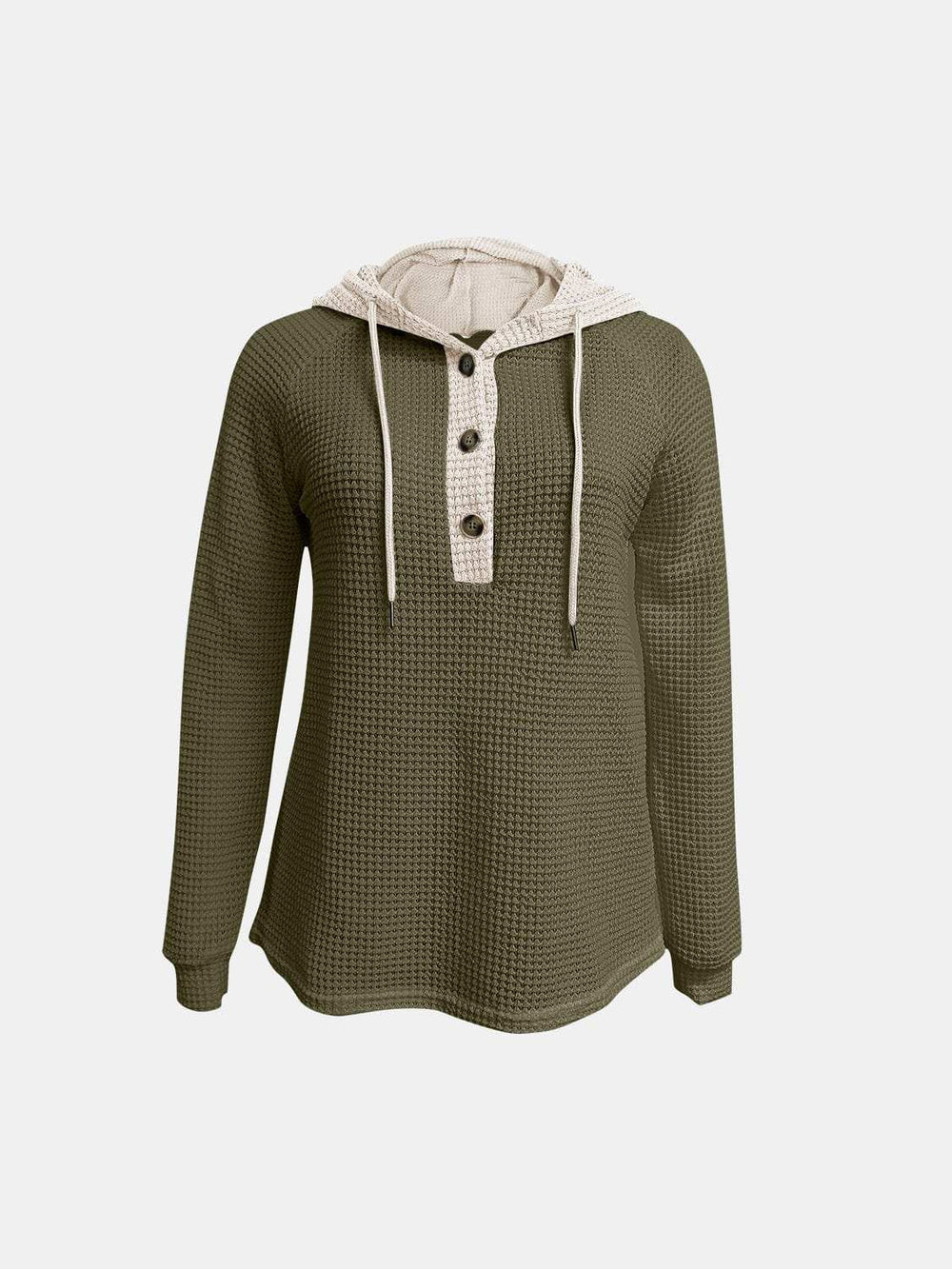 Full Size Waffle-Knit Contrast Long Sleeve Hoodie - Trendsi - Flyclothing LLC