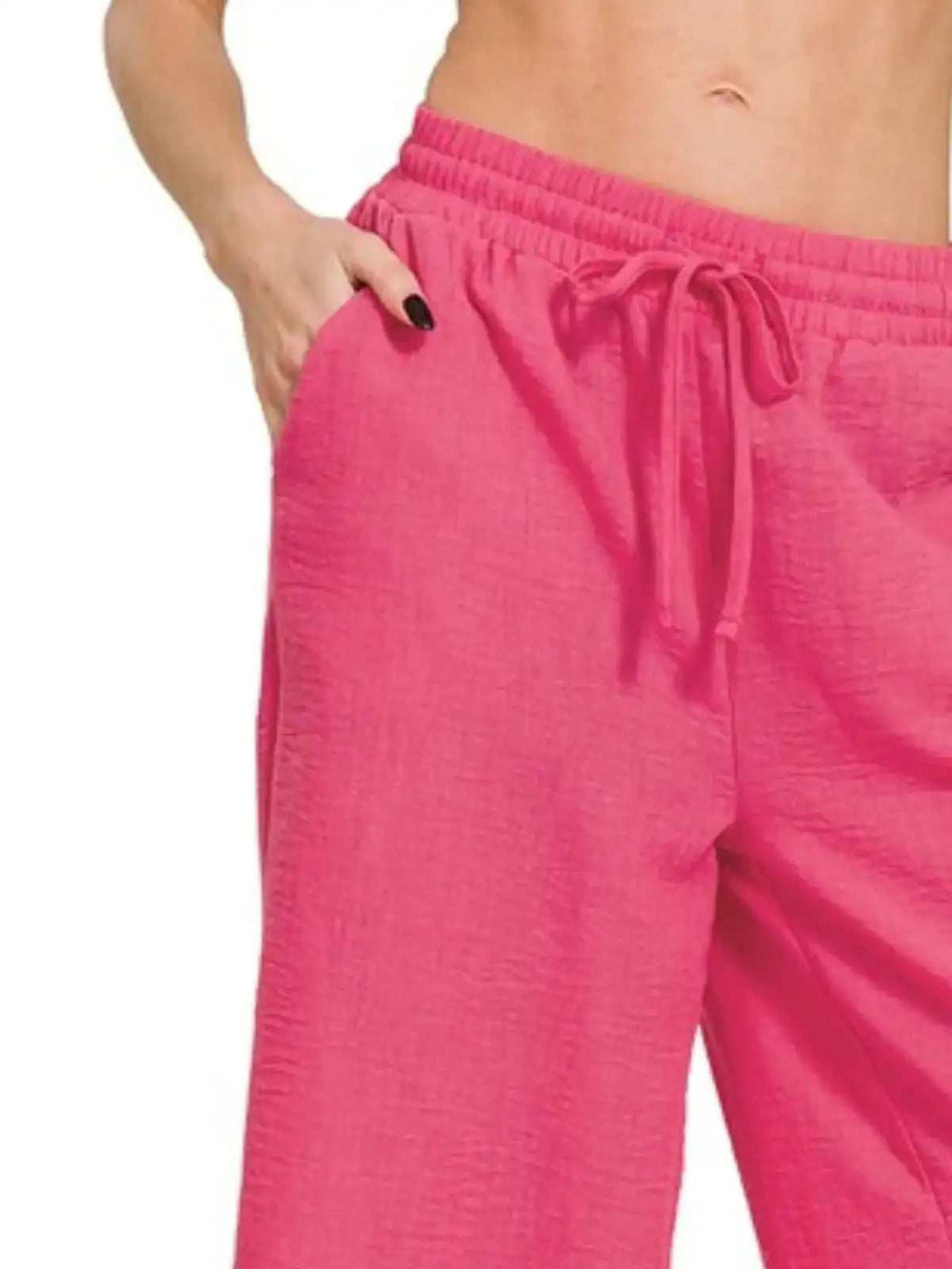 Zenana Woven Crepe Elastic Band Waist Cropped Pants - Trendsi - Flyclothing LLC