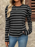 Full Size Striped Round Neck Puff Sleeve T-Shirt - Trendsi - Flyclothing LLC