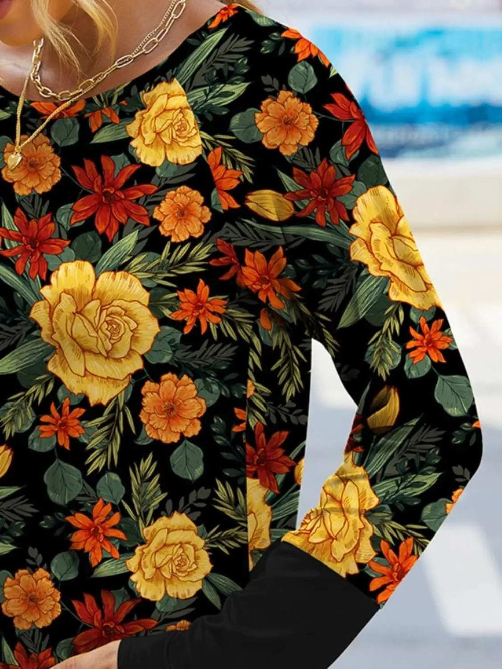 Printed Round Neck Long Sleeve T-Shirt - Trendsi - Flyclothing LLC