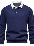 Men's Quarter Button Collared Neck Long Sleeve Polo - Trendsi - Flyclothing LLC