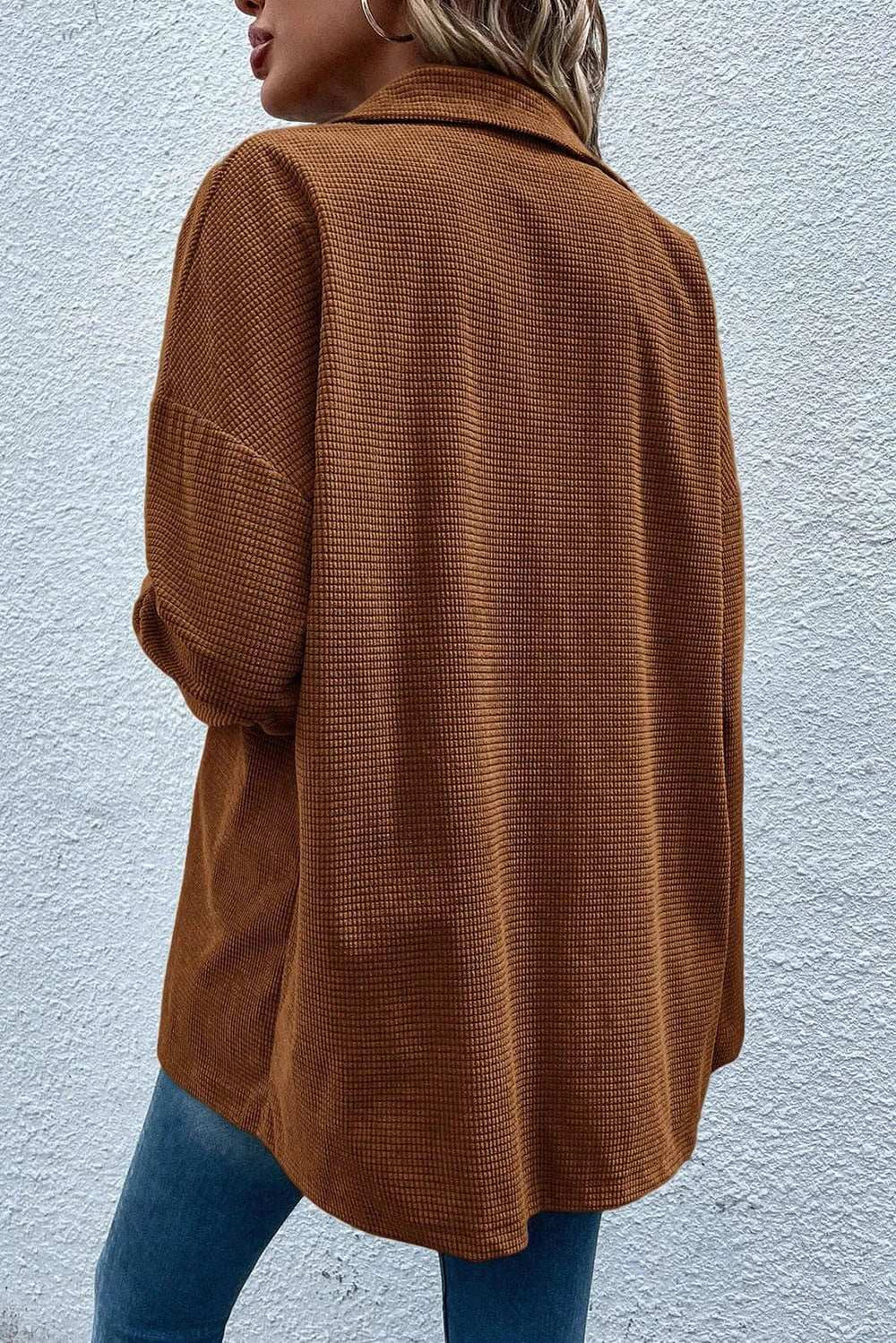 Pocketed Snap Down Long Sleeve Jacket - Trendsi - Flyclothing LLC