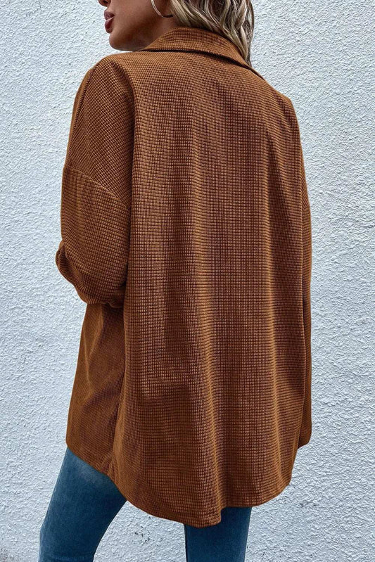 Pocketed Snap Down Long Sleeve Jacket - Trendsi - Flyclothing LLC