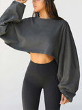 Round Neck Long Sleeve Crop Sweatshirt - Trendsi - Flyclothing LLC