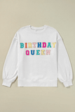 BIRTHDAY QUEEN Sequin Round Neck Long Sleeve Sweatshirt - Trendsi - Flyclothing LLC
