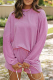 Round Neck Long Sleeve Top and Shorts Set - Trendsi - Flyclothing LLC