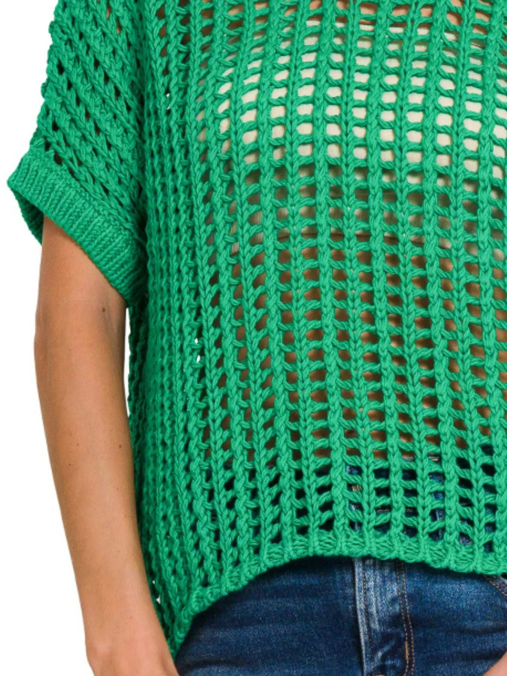 Zenana Fish Net Short Sleeve Crochet Knit Cover Up - Trendsi - Flyclothing LLC