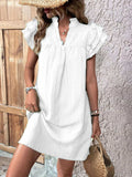 Ruffled Notched Cap Sleeve Mini Dress - Trendsi - Flyclothing LLC
