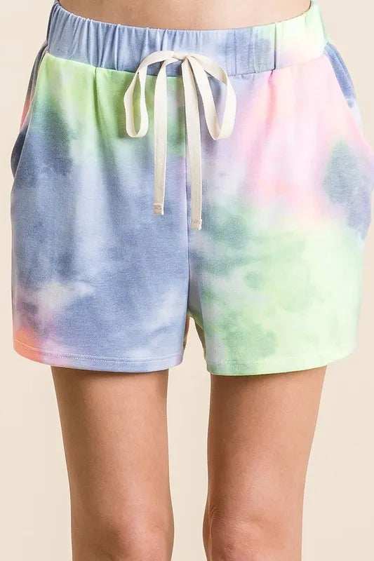 BiBi Tie Dye Casual Shorts with Twill Tape Drawstring - Trendsi - Flyclothing LLC