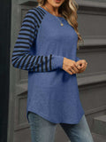Striped Round Neck Raglan Sleeve T-Shirt - Trendsi - Flyclothing LLC