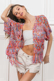 BiBi Open Front Fringed Crop Knit Cardigan - Trendsi - Flyclothing LLC