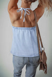 Backless Halter Neck Denim Top - Trendsi - Flyclothing LLC