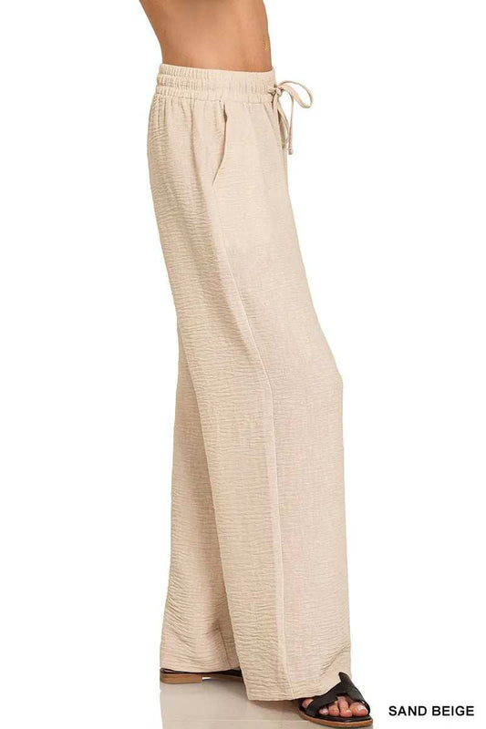 Zenana Woven Crepe Elastic Band Pants - Trendsi - Flyclothing LLC