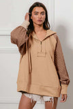 BiBi Half Zip French Terry Hoodie with Kint Sleeves - Trendsi - Flyclothing LLC