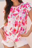 Floral Print Ruffle Sleeve Round Neck Blouse - Trendsi - Flyclothing LLC