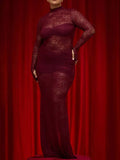 Lace Sheer Mock Neck Long Sleeve Maxi Dress - Trendsi - Flyclothing LLC