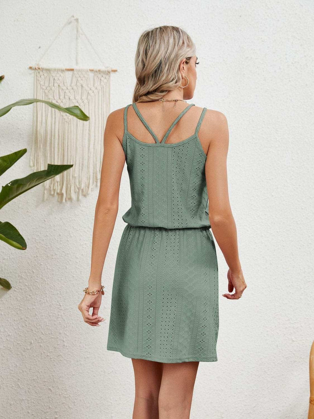 Eyelet Scoop Neck Sleeveless Dress - Trendsi - Flyclothing LLC