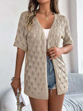 Openwork Open Front Short Sleeve Cardigan - Trendsi - Flyclothing LLC