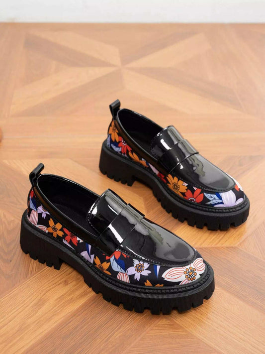 Round Toe Block Heels Loafers - Trendsi - Flyclothing LLC