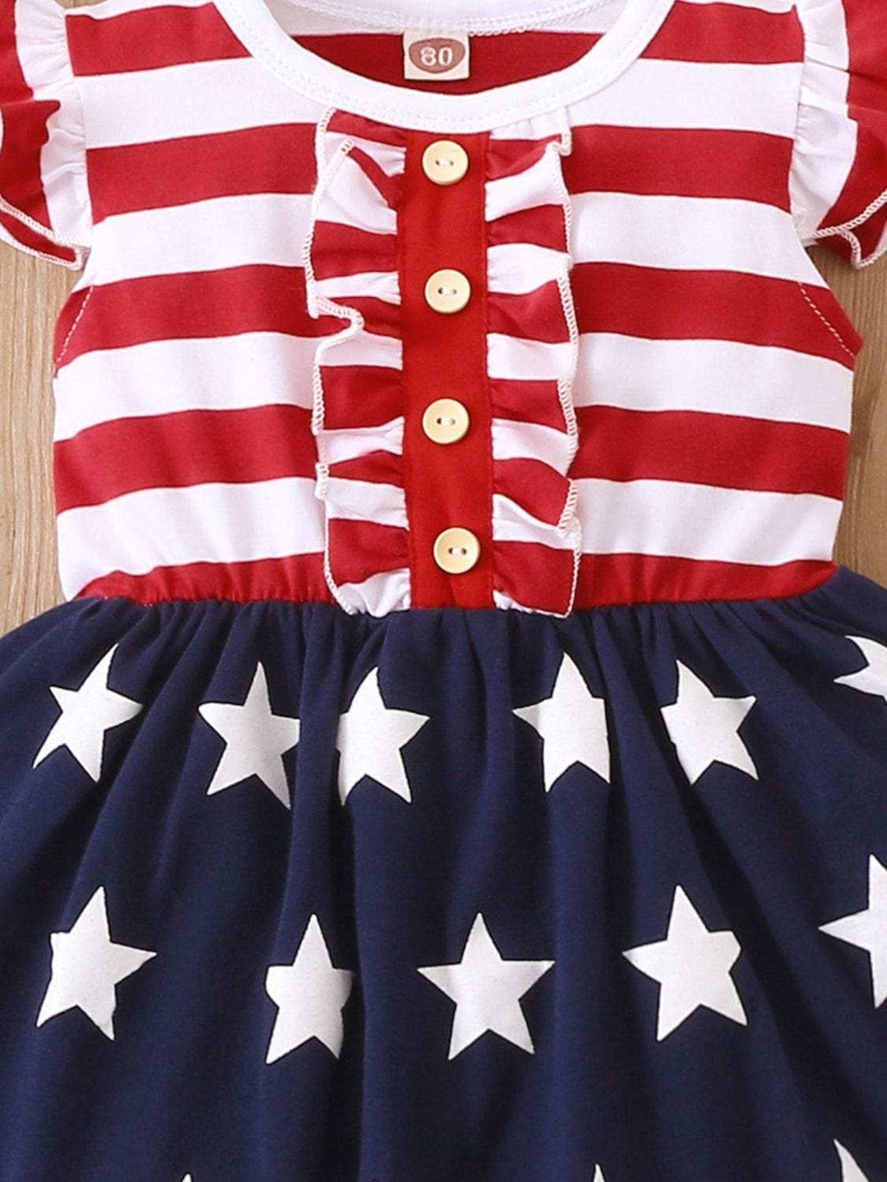 Striped & Stars Ruffled Round Neck Cap Sleeve Dress - Trendsi - Flyclothing LLC