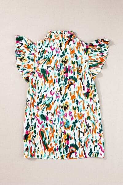 Abstract Print Ruffle Sleeve Blouse - Trendsi - Flyclothing LLC