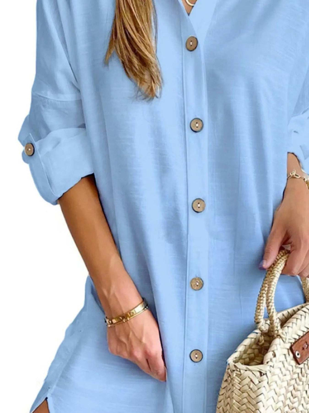 Button Down Long Sleeve Shirt Dress - Trendsi - Flyclothing LLC