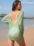 Backless Boat Neck Long Sleeve Cover Up - Trendsi - Flyclothing LLC