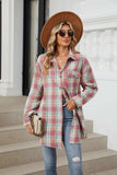 Plaid Collared Neck Long Sleeve Shirt - Trendsi - Flyclothing LLC