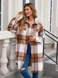 Plaid Button Up Long Sleeve Longline Outerwear - Trendsi - Flyclothing LLC